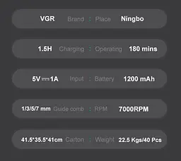 Тример для бороди VGR V-296 LCD 1200мАч (4 насадки) - мініатюра 5