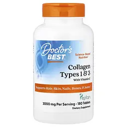 Коллаген Collagen Types 1 and 3 with Vitamin C 1,000 mg 180 Tablets Doctor's Best vit0005671