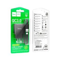 Зарядний пристрій HOCO C140A Smart USB QC 3.0 + кабель USB-A — USB-C чорний (6942007627825) - мініатюра 6