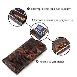 Лакований жіночий гаманець із фактурної натуральної шкіри з тисненням під змію Canpellini 21711 коричневий - мініатюра 4