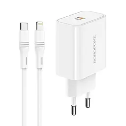 Зарядний - Адаптер мережевий BOROFONE Type-C to Lightning cable Easy Speed single port charger BA57A набір білий - мініатюра 2