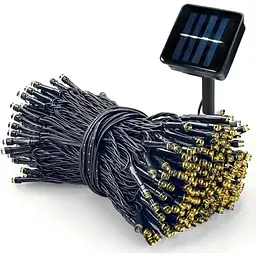 Гірлянда нитка на сонячній батареї 500 LED 50м чорний дріт жовтий