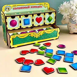 Дерев'яна настільна гра "Фігури" сортер-комодик Ubumblebees 24х15х6 см igr0001502 - мініатюра 5
