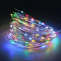 Гірлянда-нитка на батарейках 10 м 100 LED, кольорова, мідний дріт Роса, декоративна світлодіодна - мініатюра 2