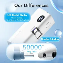 Універсальна мобільна батарея Vention 4800mAh 22,5W PD, USB-C In/Out, LED display, with built-in USB-C cable Білий - мініатюра 4