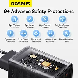 МЗП Baseus GaN6 Pro OS 65W (2USB-A/2C) + кабель Type-C to Type-C (P10162701) Black - мініатюра 7
