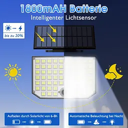 Ortiny 2 Pack Сонячний настінний світильник, 256 LED 180° 3 режими Датчик руху Водонепроникний, теплий білий, 33 см x 6,2 см - мініатюра 4