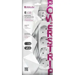 Мережевий фільтр Power filtr 1.8м Defender E418, 4 розетки,  з заземленням (992250)