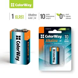 Батарейка ColorWay Крона 6LR61 9V Alkaline Power * 1 (CW-BA6LR61-1BL)