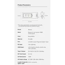 Перетворювач DC-AC Baseus In-car Inverter 150W Black (CRNBQ-A01) - мініатюра 3