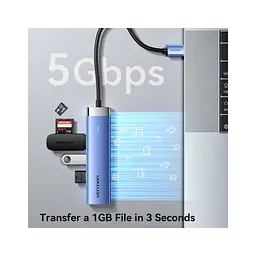 Концентратор Vention USB 3.0 to USB 3.0x3/RJ45/Type-C Hub Blue Aluminum Alloy 5-in-1 (TGFSB) - мініатюра 5