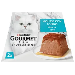 Набір вологий корм Gourmet Revelations Мус з тунцем та підливкою повнораціонний для дорослих котів 114 г (2х57 г)