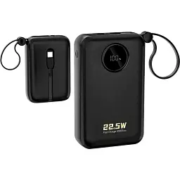 Універсальна мобільна батарея Dudao 20000mAh K14+ 22,5W PD,QC USB-A,USB-C In/Out,with built-in USB-C/Lightning cables Black (6977196680016)