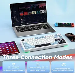 Клавіатура ігрова механічна Aula Mechanical S-75 Pro Wireless White Star Vector Switch Hot-Swap 2.4G/Bluetooth - мініатюра 9