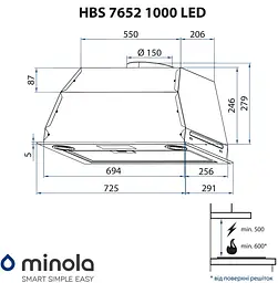 Витяжка повновбудована MINOLA HBS 7652 I 1000 LED - мініатюра 11