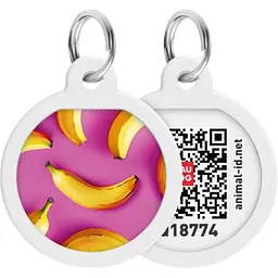 Адресник для собак і котів Waudog Smart ID з QR паспортом Банани на рожевому коло 25 мм