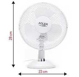 Настільний вентилятор Adler AD 7302, 23 см, 45 Вт, поворотний, 2 швидкості, регулювання нахилу, компактний вентилятор для дому та - мініатюра 4