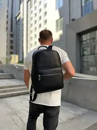Шкіряний чоловічий рюкзак міський для ноутбука та документів чорний Tiding Bag 20334 - мініатюра 7