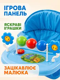 Дитячі ходунки з ігровою панеллю, ручкою та козирком блакитні (49676181) - мініатюра 5