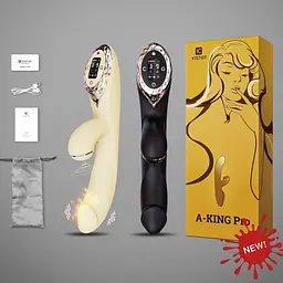 Вакуумний вібратор-кролик з підігрівом KISSTOY A-King Pro Yellow, з LED-екраном - мініатюра 5