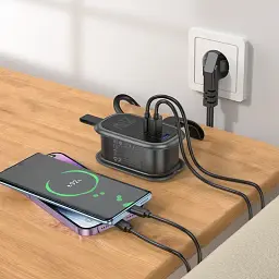 Мережевий подовжувач Hoco NS7 Sharp 1 position (PD20W/1C2A) Desktop Socket Black - мініатюра 8
