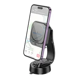 Тримач з бездротовим зарядним Hoco HW24 wireless car holder center console 15W - мініатюра 4