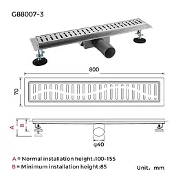 Душовий канал Gappo G88007-3 70x800 мм нержавіюча сталь - мініатюра 6