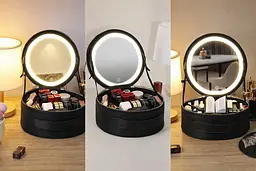 Косметичка-органайзер з LED дзеркалом, 29х28х11 см / Дорожня косметичка - мініатюра 3