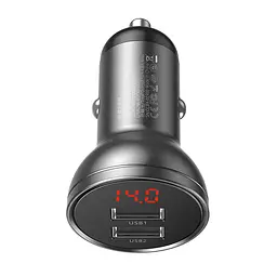Автомобільний зарядний пристрій BASEUS Digital Display Dual USB 4.8 A 24 W (CCBX-0G) з екраном темно-сіре