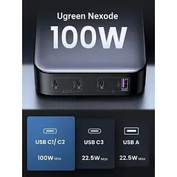 Зарядний пристрій 4xUSB 100W (3хUSB-C+USB-A) Gan Nexode чорний CD328 Ugreen Desktop Fast Charger (90928) - мініатюра 2