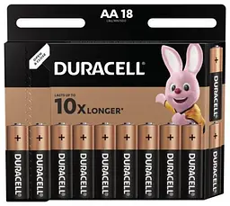 Батарейка AA (LR6), лужна, Duracell Duralock Basic, 18 шт, 1.5V, (MN1500 18BL)