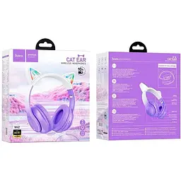 Світяться LED Bluetooth навушники Hoco w42 cat ear фіолетові - мініатюра 2