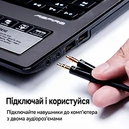 Кабель-разветвитель Vention Длина кабеля 0,3 м Адаптер для гарнитуры 4-контактное гнездо 3,5 мм для комбинированного штекера и два штекера 3,5 мм для подключения к отдельному аудиовыходу и микрофонному входу Совместимость с OMTP без поддержки CTIA Передвижной фиксатор для упорядочивания ветвей кабеля Чёрный с золотистыми контактами (BBTBY) - миниатюра 3