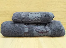 Набір турецьких бамбукових махрових рушників Zeron 50х90+70х140 Bamboo Agaс Desen сірий 1