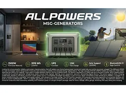 Портативна зарядна станція ALLPOWERS R-2500 2500W 2016Wh LiFePO4, APP Control, Wi-Fi, Bluetooth, MPPT 1000w Max - мініатюра 8