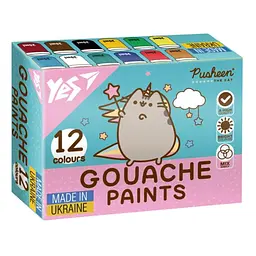 Гуашеві фарби Yes Pusheen 12 кольорів 20 мл яскраві відтінки (230402)