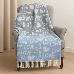 Плед бавовняний Love сіро-блакитний Love You 140x200 см 4707 - мініатюра 3