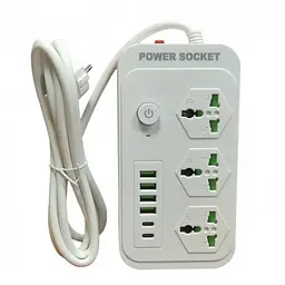 Мережевий фільтр подовжувач 2 метри на 3 розетки, 4 USB 3.4A, 2 Type-C з вимикачем та заземленням 3000Вт 16А Power Socket J07 білий - мініатюра 6