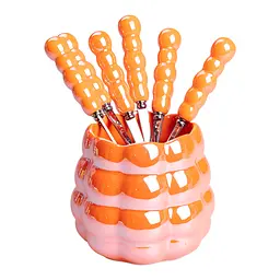 Набір десертних виделок та ложок з порцеляновою підставкою, помаранчевий Yiwu HP-20-60 - мініатюра 3