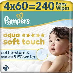 Набір дитячі вологі серветки Pampers Aqua Soft Touch 240 шт. (4 упаковок x 60 шт.)