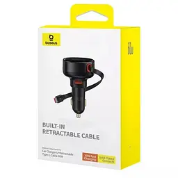 АЗП Baseus Enjoyment Pro PD60W+QC3.0 with retractable cable (1USB-A/1C) (C000578) Cluster Black - мініатюра 2
