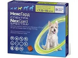 Таблетка против внешних и внутренних паразитов для собак NexGard Spectra от 7.5 до 15 кг ЦЕНА ЗА 1 ШТ 157591