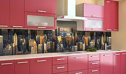 Вініловий кухонний фартух Ранок Хмарочоси наклейка для кухні ПВХ вид на місто Коричневий Happy Pocket Z181457 - мініатюра 2