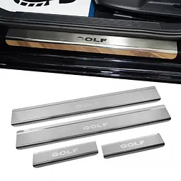 Накладки на пороги для Volkswagen Golf IV / Bora 1997-1993 Нержавіюча сталь із загином та Логотипом 8 шт (Premium P-VW10)