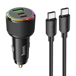 Автомобільний зарядний пристрій Hoco NZ17 USB/2 Type-C PD 75W чорний + кабель Type-C to Type-C