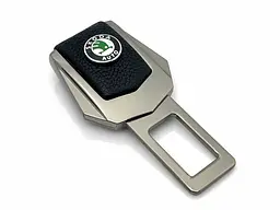 Заглушка ремня безпеки з логотипом Skoda / Зелений логотип / Темний хром 1 шт