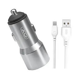 Автомобільний зарядний пристрій XO TZ09 (2USB, 2.4A) Сірий (6920680873517) + кабель Lightning