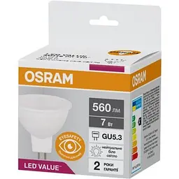 Лампочка Osram LED VALUE, MR16, 7W, 4000K, GU5.3 (4058075689343) - мініатюра 2