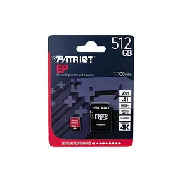 Карта пам'яті Patriot microSDXC (UHS-1 U3) EP Series 512Gb class 10 V30 (R-100MB/s, W-80MB/s) (adapter SD) (PEF512GEP31MCX) - мініатюра 2