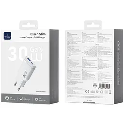 МЗП G033 Essen PD30W+QC3.0 GaN (1USB-A/1C) White Wiwu teh0029664 - мініатюра 5